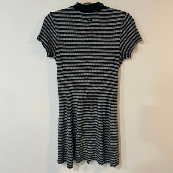 RVCA Striped Zip Up Mock Black Grey Mini Bodycon Dress Women’s Size Small - Picture 5 of 5